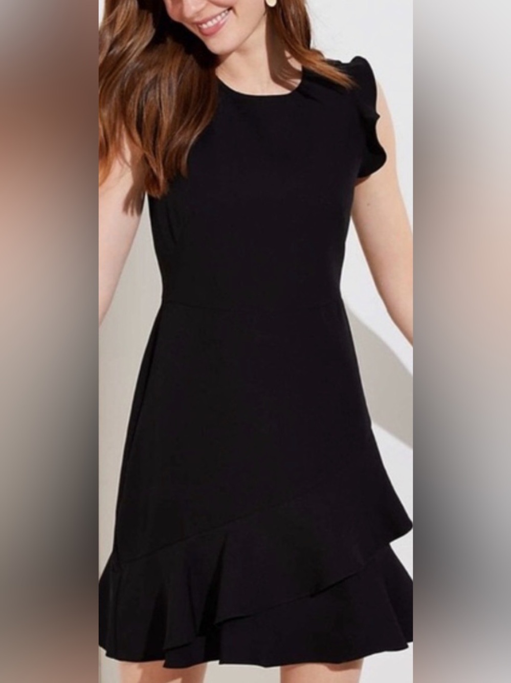 LOFT Black Flutter Ruffle Cocktail Dress